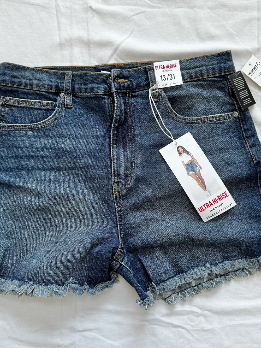 Celebrity Pink Ultra Hi-Rise Dark Blue Denim Fringe Hem Shorts The Rebel